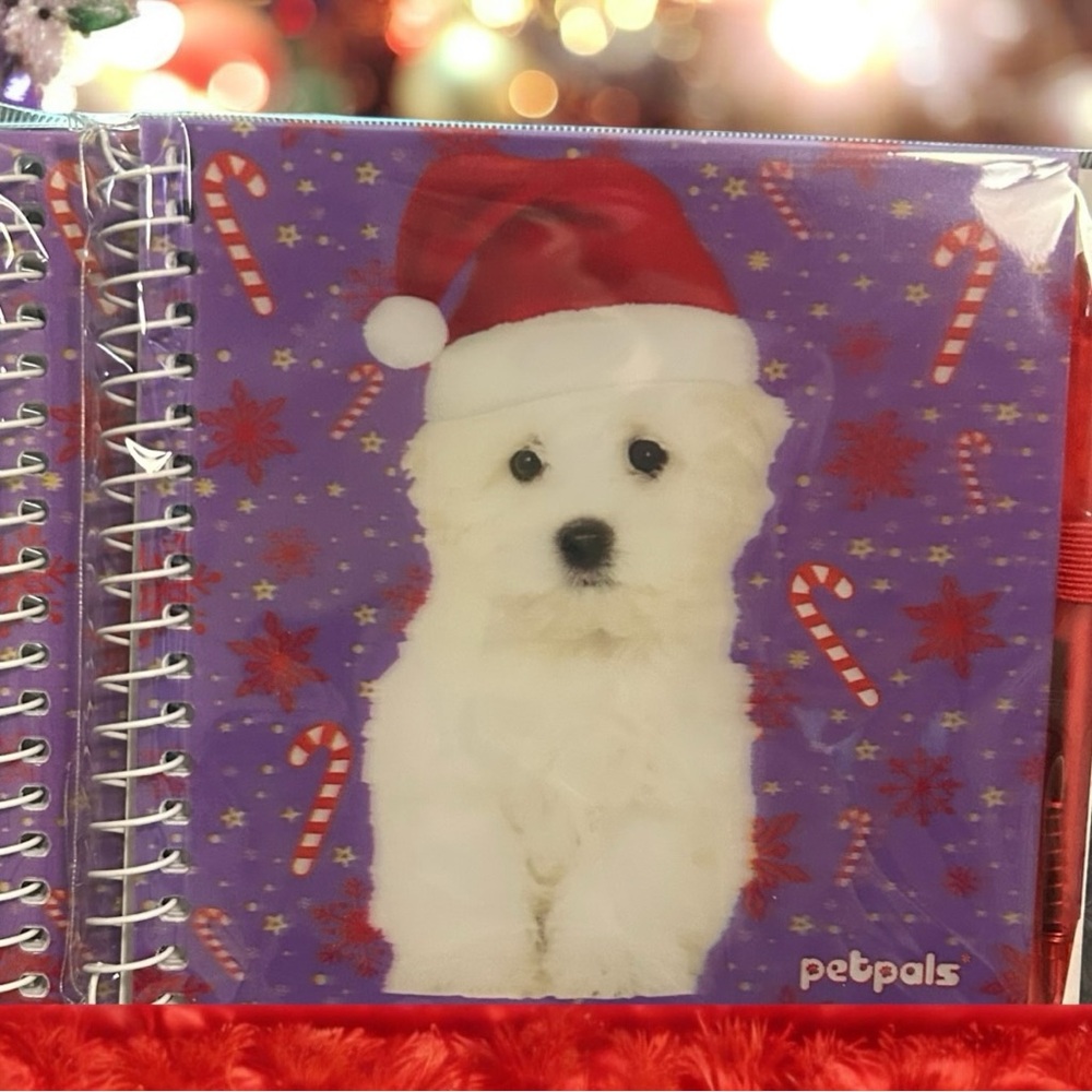 Holiday White Puppy Santa Presents Petpals Notebook & Pen SetChristmas